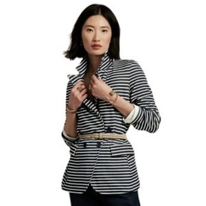 Banana Republic Navy and White Striped Pique Knit Jacket